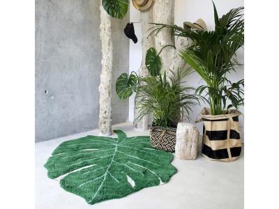 LORENA CANALS Tapis Feuille Monstera Vert en Coton 120 x 160 cm