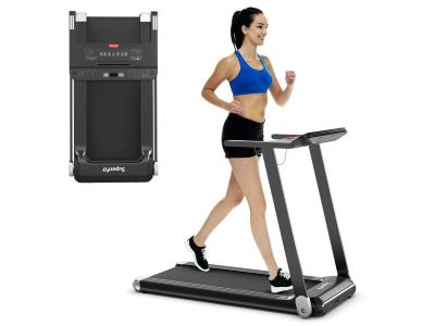 COSTWAY Tapis de Course Pliable APP Contr&ocirc;le 0,96-12 km/h Bluetooth 12 Programmes Affichage LED et Support d'Appareil Argent&eacute;