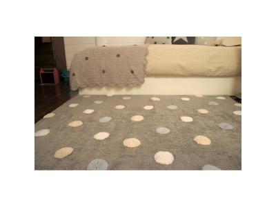 LORENA CANALS Tapis coton motif pois 3 couleurs gris-bleu 120x160