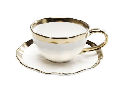 KARE DESIGN Tasse avec coupelle en porcelaine blanche et dor&eacute;e