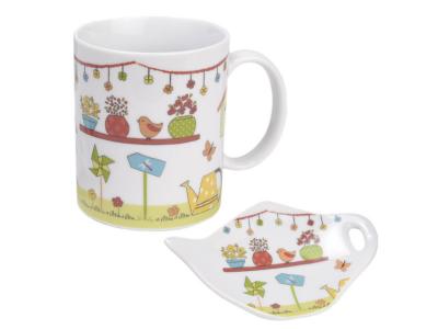 LE MONDE DES ANIMAUX Tasse en c&eacute;ramique avec pose sachet de th&eacute; - Jardin