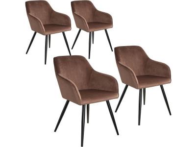 TecTake 4 Chaises MARILYN Design en Velours Style Scandinave - brun-noir