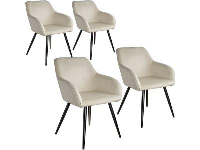 Tectake 4 Chaises MARILYN Design en Velours Style Scandinave - cr&egrave;me/noir