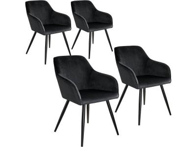 TecTake 4 Chaises MARILYN Design en Velours Style Scandinave - noir