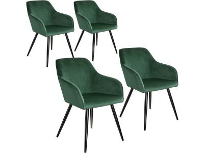 Tectake 4 Chaises MARILYN Design en Velours Style Scandinave - vert fonc&eacute;/noir