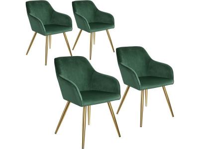 Tectake 4 Chaises MARILYN Effet Velours Style Scandinave - vert fonc&eacute;/or