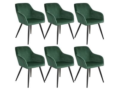 Tectake 6 Chaises MARILYN Design en Velours Style Scandinave - vert fonc&eacute;/noir