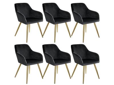 Tectake 6 Chaises MARILYN Effet Velours Style Scandinave - noir/or