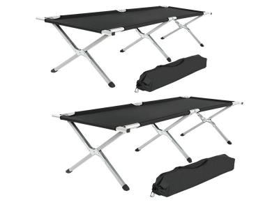 TECTAKE  2 Lits de camp 190 cm x 70 cm avec Housse de transport Noir