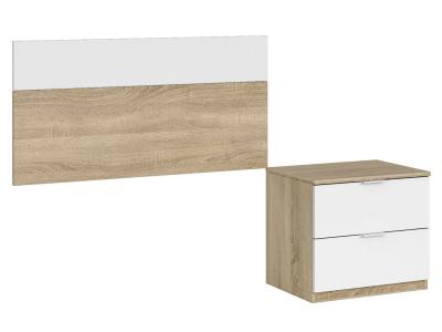 PEGANE Tete de lit 100cm avec 1 table de chevet en chene canadian et Blanc artic - 95 x 150 x 38 cm --