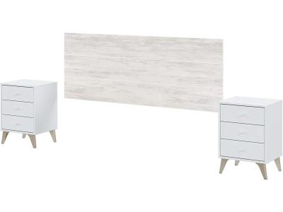 PEGANE T&ecirc;te de lit + 2 Tables de chevet coloris blanc artic - blanc poli - Hauteur 101 x Longueur 240 x Profondeur 335 cm 