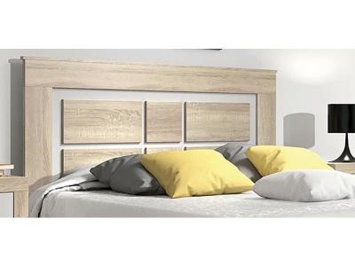 PEGANE Tete de lit avec pieds coloris Chene cambrian, blanc - Longueur 160 x Profondeur 3,8 x Hauteur 120 cm --