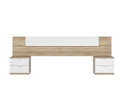 PEGANE T&ecirc;te de lit en m&eacute;lamine avec 2 chevets coloris ch&ecirc;ne canadian blanc artik - Hauteur 95 x Longueur 247 cm x Profondeur 38 cm 