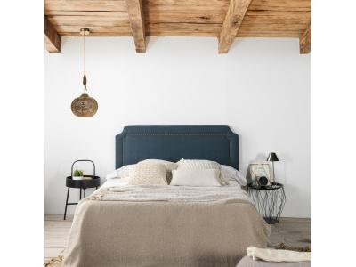 MARCKONFORT Vs Venta-Stock T&ecirc;te de lit tapiss&eacute;e 140x60 cm bleu, clous en marron