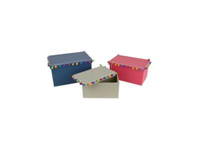 HOME DECO FACTORY Boites rectangulaires pompons color&eacute;s Baba le Lama (Lot de 3)