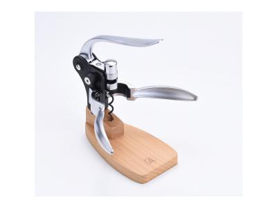 LAGUIOLE Tire bouchon &agrave; levier sur base - corps m&eacute;tal - socle en bois