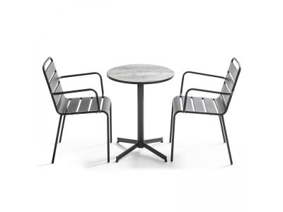 OVIALA  - Ensemble table de jardin en acier et c&eacute;ramique avec 2 fauteuils - Tivoli