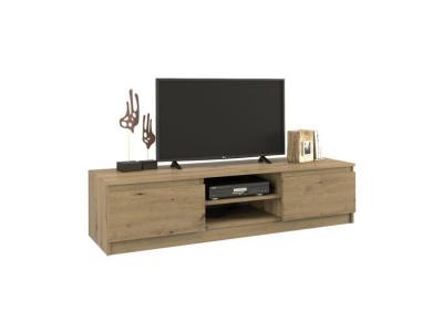 TOPESHOP TIVOLI - Meuble TV style moderne - 140x40x36cm - 2 niches + 2 Ch&ecirc;ne Artisan