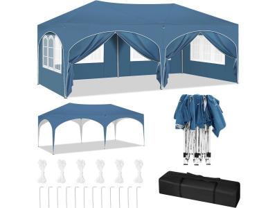 WOLTU Tonnelle de jardin pliante avec 6 parois lat&eacute;rales,imperm&eacute;able,avec sac de transport,3x6m,bleu 