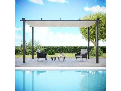 AVRIL PARIS Tonnelle/Pergola aluminium 3x4m toile coulissante r&eacute;tractable - Gris Ecru - Hero XL