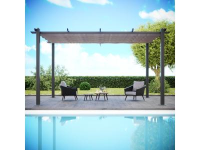 AVRIL PARIS Tonnelle 3x4m avec toile r&eacute;tractable taupe en aluminium gris