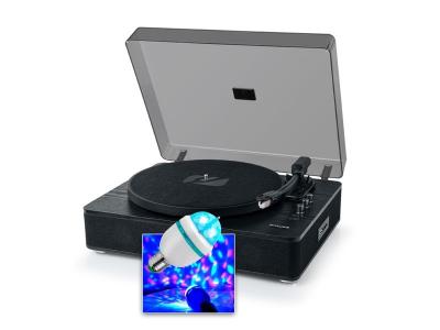  Tourne-disques Muse MT-106 WOOD, Platine vinyles 33/45/78 tours, St&eacute;r&eacute;o 10W - Bluetooth, Port USB, Ampoule Diams LED