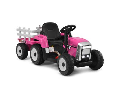 COSTWAY Tracteur avec remorque electrique pour enfants 12 v avec t&eacute;l&eacute;commande 2,4g - 3 vitesses