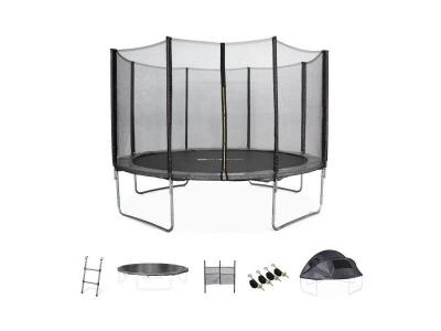 SWEEEK Trampoline 370 gris avec pack d'accessoires + tente de camping avec sac de transport