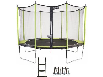 KANGUI Trampoline de jardin 365 cm + filet de s&eacute;curit&eacute; + &eacute;chelle + kit d'ancrage JUMPI