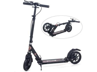 ISE Trottinette Pliable Noir 2 Roues Hauteur de Guidon R&eacute;glable Frein &agrave; Disque pour Adolescent de 12 Ans &agrave; 100kg