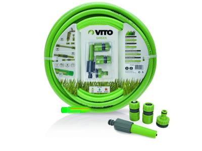 VITO GARDEN Tuyau d'arrosage 19mm 25m KIT PVC lance multi jet+ 2 raccords + nez de robinet VITO 