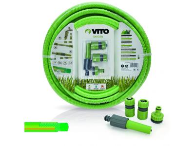 VITO GARDEN Tuyau d'arrosage 15mm 10 m KIT PVC lance multi jet + 2 raccords + nez de robinet VITO
