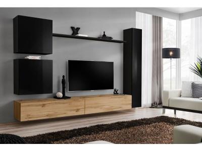 PARIS PRIX Meuble TV Mural Design Switch VIII 280cm Noir & Naturel