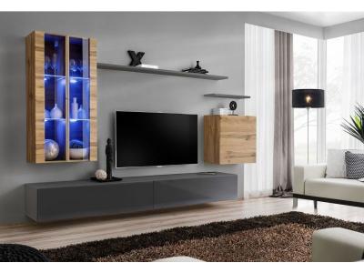 GENERIQUE Meuble tv mural design ""switch xii"" 270cm naturel & gris