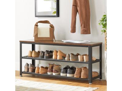Banc &agrave; chaussures en acier effet bois marron rustique