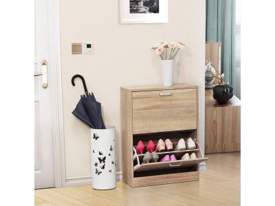 VASAGLE Meuble &agrave; chaussures &agrave; 2 abattants, Ch&ecirc;ne