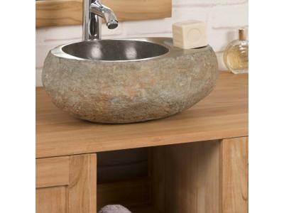 Vasque &agrave;&nbsp; poser en GALET DE RIVIERE 35 cm porte savon