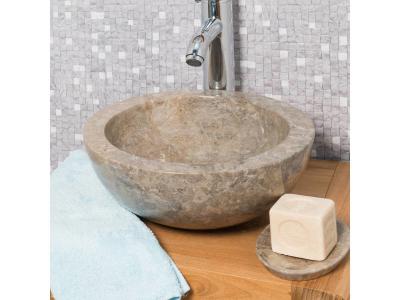 Vasque Ronde BARCELONE &agrave;&nbsp; poser en marbre de couleur Gris - Diam&egrave;tre 30 cm