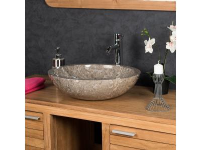 Vasque Ronde BARCELONE &agrave;&nbsp; poser en marbre de couleur gris - Diam&egrave;tre 45 cm