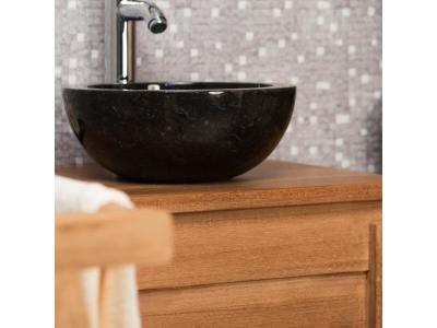 Vasque Ronde BARCELONE &agrave;&nbsp; poser en marbre de couleur Noir - Diam&egrave;tre 30 cm