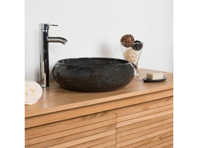 Vasque salle de bain &agrave;&nbsp; poser en marbre VENISE noir 40cm
