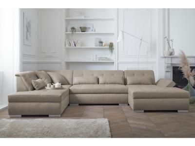 LISA DESIGN Vermont - Canap&eacute; d'angle panoramique en U - XXL - Gauche - Beige 