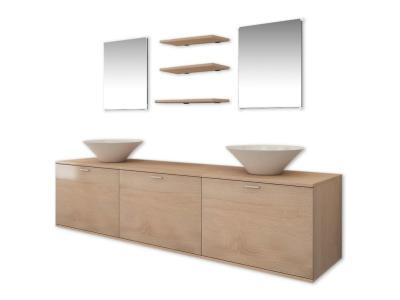 vidaXL 8 pi&egrave;ces de mobilier salle bain et lavabo Beige