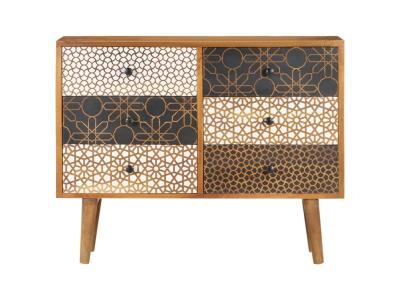 Buffet avec motif imprim&eacute; 90x30x70 cm bois de manguier massif