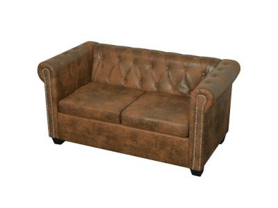 VIDAXL Canap&eacute; chesterfield 2 places en cuir artificiel marron