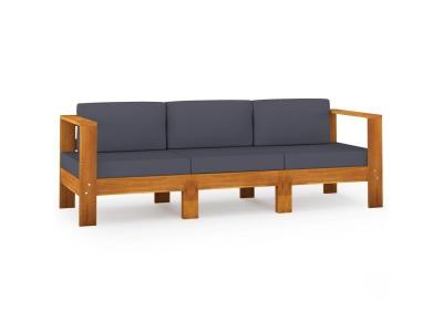 VIDAXL  canap&eacute; de jardin 3 places et coussins gris fonc&eacute; acacia massif