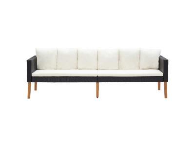 VIDAXL  Canap&eacute; De Jardin &Agrave; 3 Places Avec Coussins R&eacute;sine Tress&eacute;e Noir