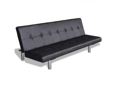 VIDAXL  canap&eacute;-lit r&eacute;glable avec deux oreillers similicuir noir 241722