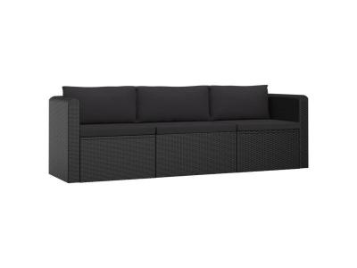 VIDAXL Canap&eacute;s de jardin 3 pcs avec coussins R&eacute;sine tress&eacute;e Noir  n/a