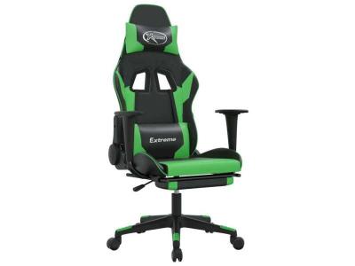 VIDAXL Chaise gaming avec repose-pied Noir et vert SimilicuirChaise Gamer Si&egrave;ge Gaming Fauteuil Gamer 
